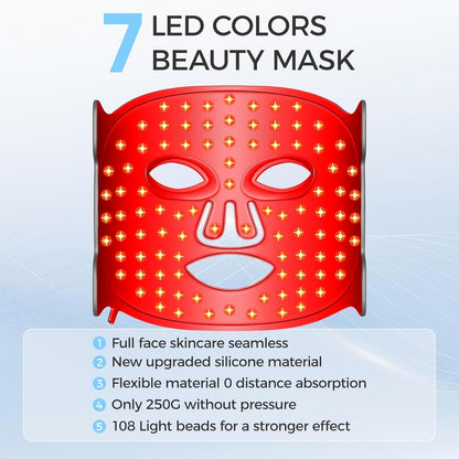 Blue Red Light Therapy Mask for Face, 7 Colors LED Face Mask Light Therapy, Led Face Mask Light Therapy at Home